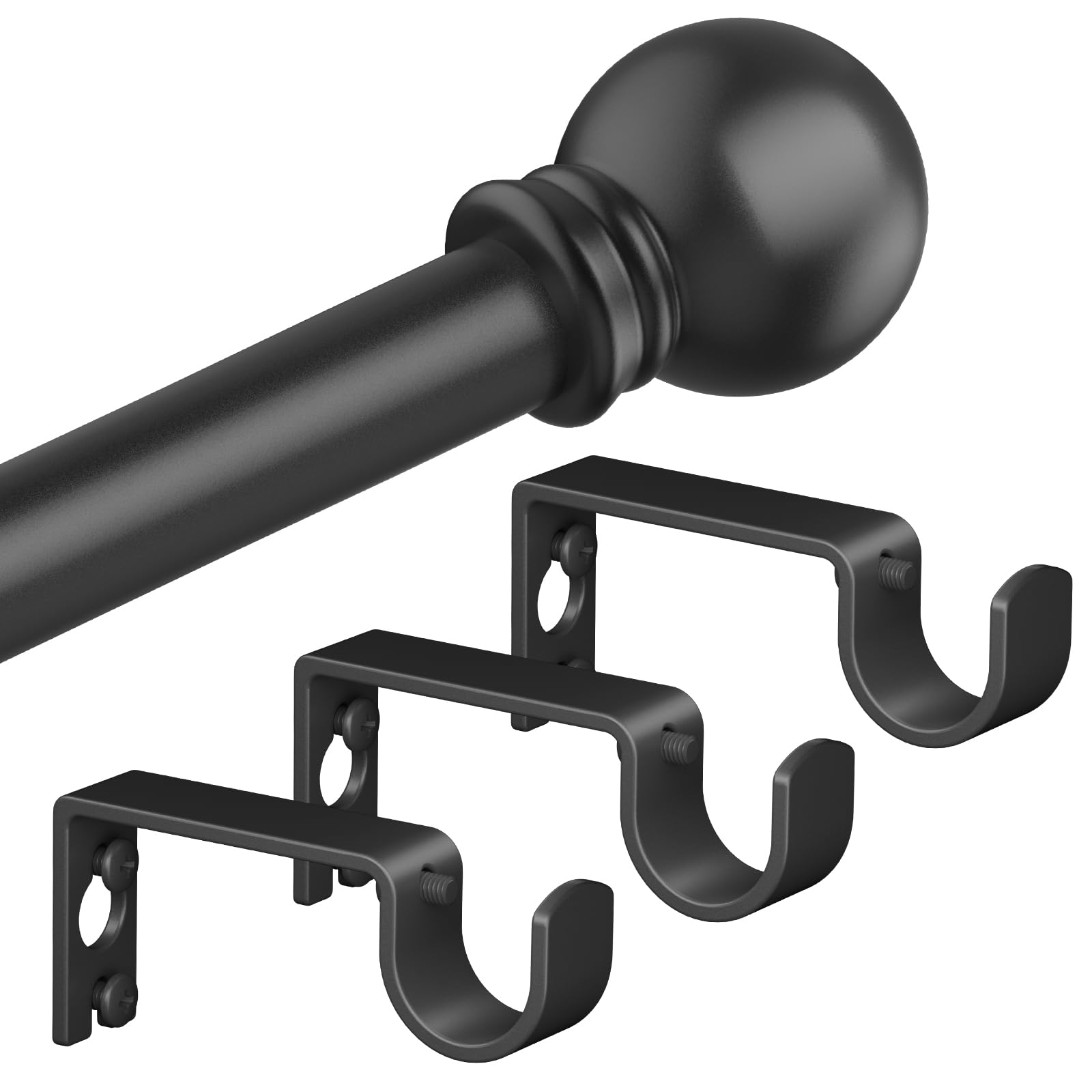 Authandis Black Curtain Rods for Windows with Brackets,5/8 Inch Diameter Small Curtain Rod Adjustable Set 32 to 90 Inches,Easy Install Drapery Rods