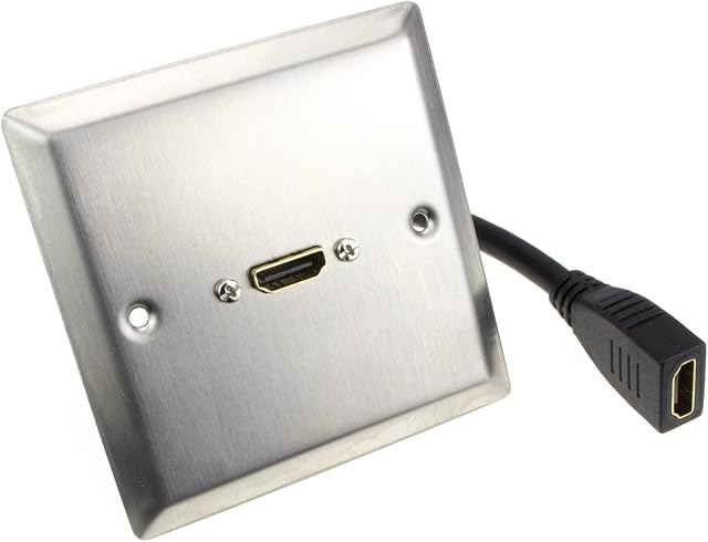 HDMI 2.0 4K Single Wall Plate Faceplate Socket with Pigtail - Brushed Steel