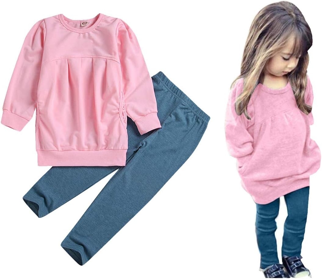 Ritatte Toddler Girls Clothes Winter Warm Long Sleeve Tops Long Pants Suit Kids Soft Cotton Fall Outfits 2Pcs Set