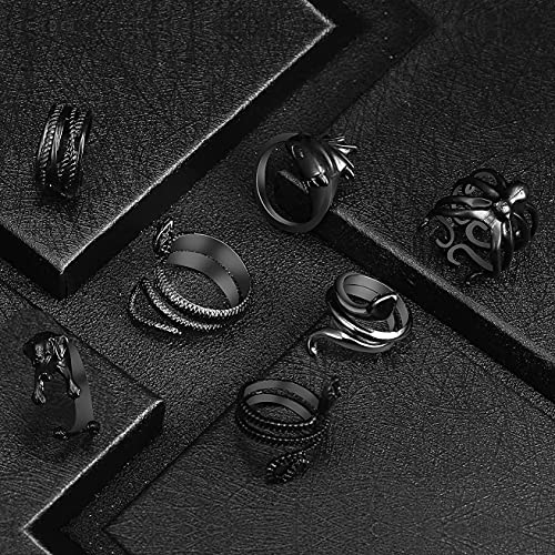 16 Pcs Y2K Open Black Vintage Golden Punk Rings For Women Girls Mens Cat Snake Bat Devil Wing Dog Spider Rose Adjustable Retro Cool Ring Claw Skull Gothic Rings Jewelry #TOP4