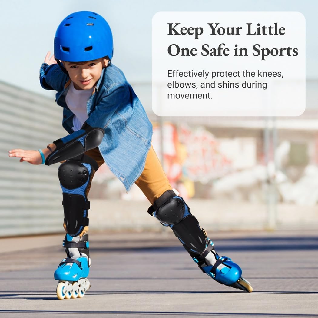 Juego de equipo de protección para niños: 4 piezas de rodilleras, codos y espinilleras para patinaje, esquí, ciclismo