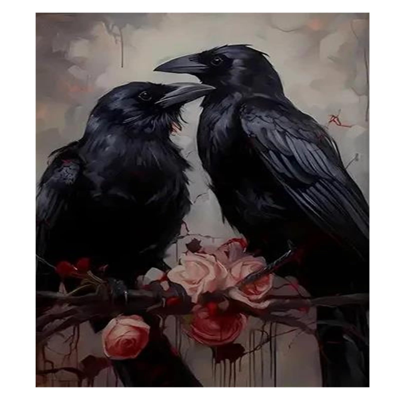 Toile d'art abstrait gothique corbeau et fleurs : affiche décoration maison 30x45cm