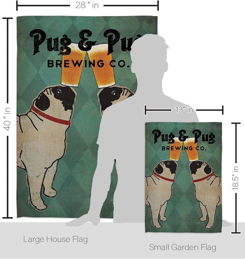 Breeze Decor S110111-BO Pug and Pug Brewing Nature Pets Impressions Decorative Vertical House 28" X 40" Garden 13" X 18.5" Double Sided Flags Set Printed in USA Multi-Color