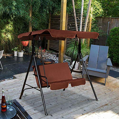 Image of Tangkula 2 Person Porch Swing, Outdoor Swing with Removable Cushions, Solid Steel Structure, Patio Swing with Adjustable Canopy for Porch, Backyard, Garden, Balcony