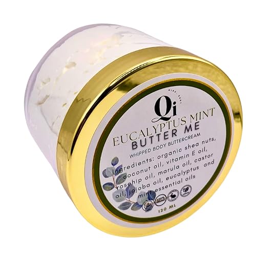 Qi Mind Body Butter Me Vegan Whipped Body Buttercream Nutritive Skin Food + Rosehip + Jojoba + Shea 4oz (Eucalyptus Mint)