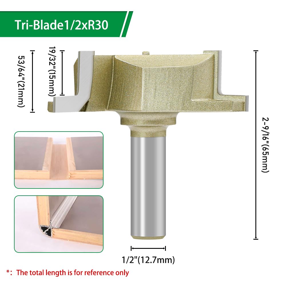Broca de relleno de arco de calidad industrial con vástago de 1/2" for fresadoras de madera y carpintería(1pc R30)