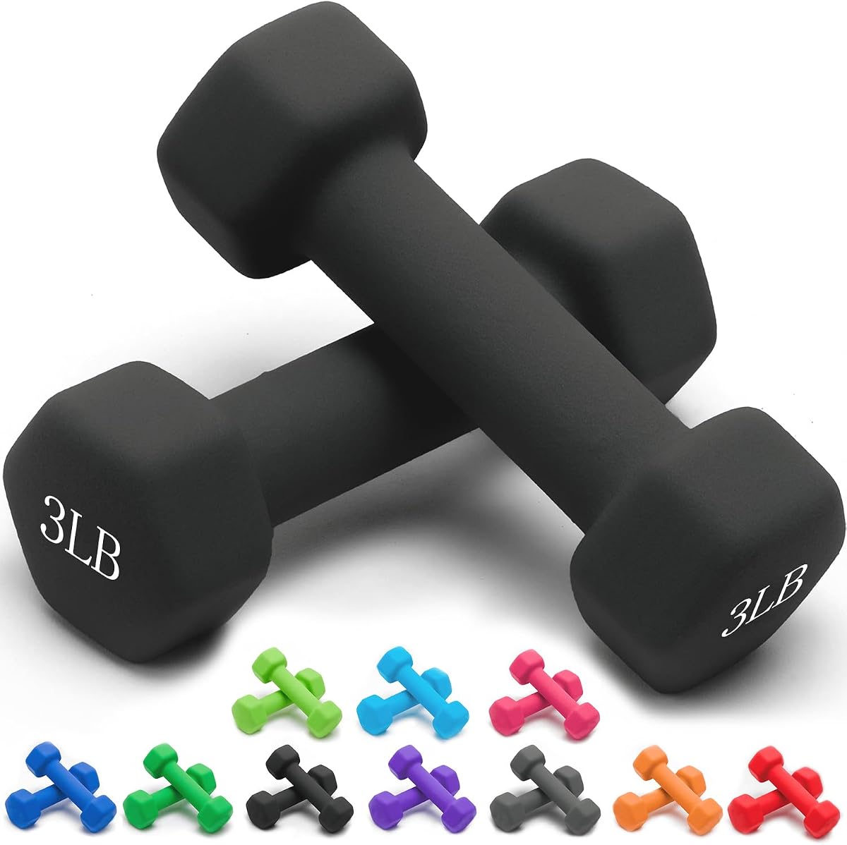 Portzon Dumbbells Neoprene with Non Slip Grip weight for Total Body Workout Exercise and Muscle Toning Compatible with of 2 Set,1-15 LB, Anti-Slip, Anti-roll, Hex Shape