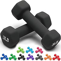 Portzon Neoprene Dumbbells Set of 2 - Hex Shape Anti-Slip Anti-Roll, 1-15 LB, 10 Colors for Home Workouts & Fitness