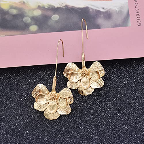 Bohemian Gold Elegant Flower Fashion Dangle Earring Flower Earrings Unique Chic 3D Large Flower Jewelry for Women (golden)4