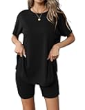 Women's 2 Piece Lounge Set 2025 Summer Biker Shorts Set Outfits Short Sleeve Oversized Top Matching Tracksuit