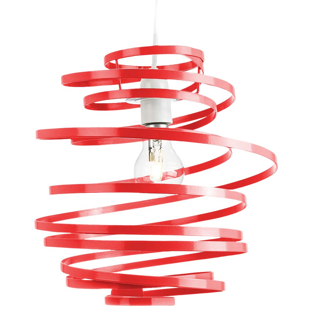 Happy Homewares Red Gloss Metal Double Ribbon Spiral Swirl Ceiling Light Pendant - Height 35cm, Width 22cm