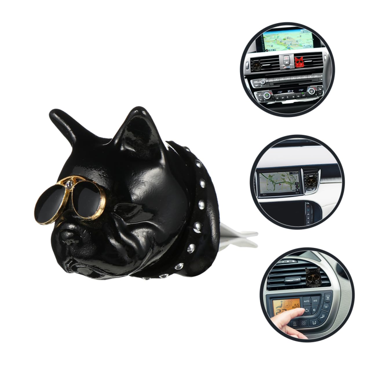 SOLUSTRE 3pezzi Clip Per Bocchetta Aria Auto Forma Di Testa Di Cane Francese Decorazione Interni Auto Accessorio Per Ventilazione Design Unico e Resistente Per Ogni Occasione