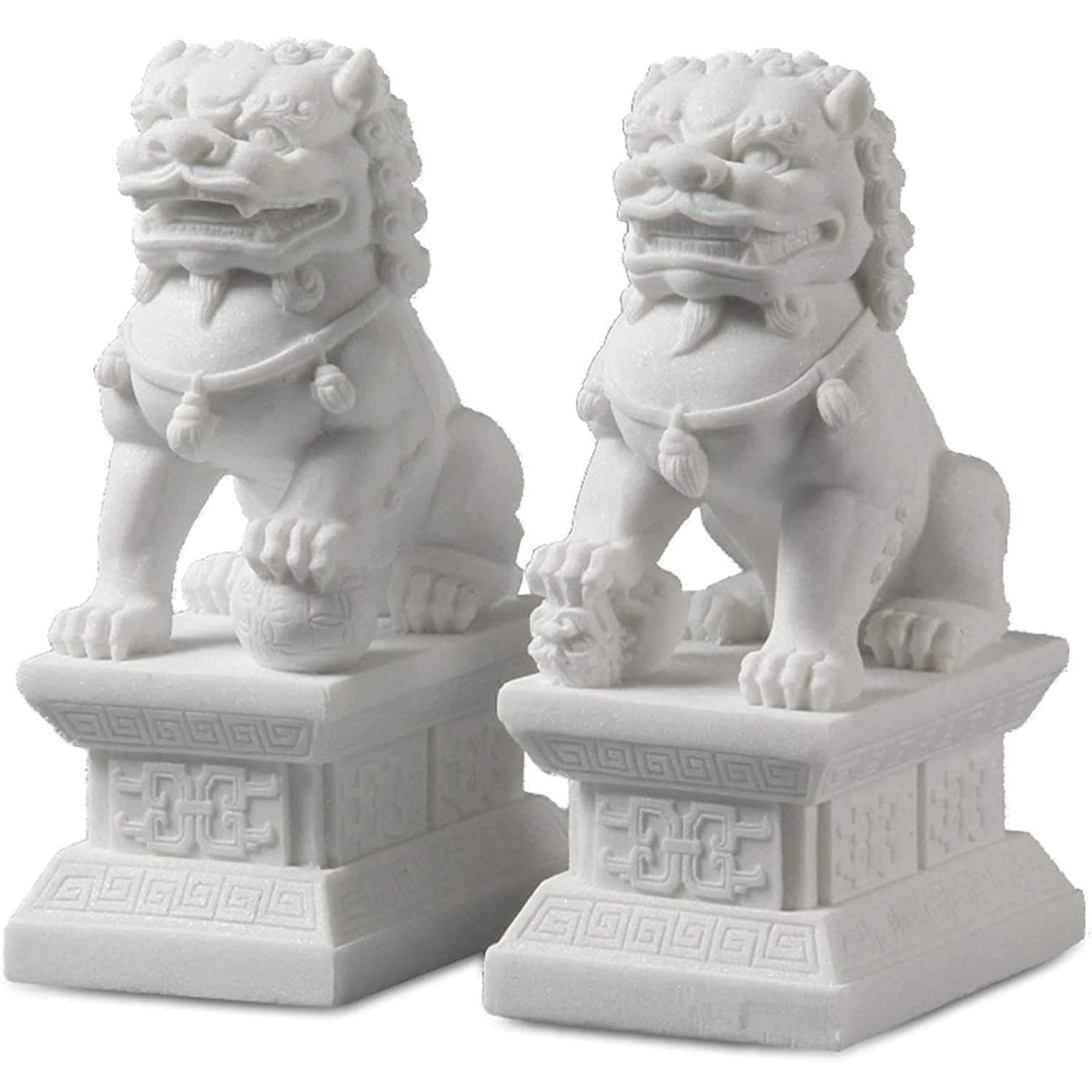 Siunwdiy Men's White Large Size Foo Dogs Statues Pair Marble Feng Shui Guardian Lion Statues Home Outdoor Asian Decor For Entrance,Best Housewarming Congratulatory Decor To Ward Off Evil Energy,,11Cm