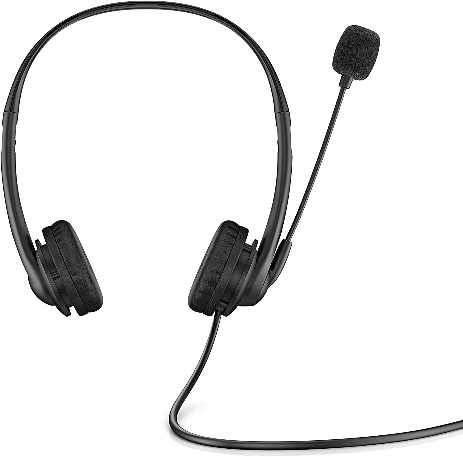HP G2 Cuffie Stereo Cablate, Connessione USB-A, Comandi Integrati nel Cavo, Microfono Ripiegabile e Archetto Regolabile, Imbottitura in Ecopelle, Riduzione del rumore e Funzione Silenziamento, Nero