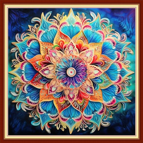 Image of Foxhool Beginners Cross Stitch Kits Stamped Full Range of Embroidery Kits for Adults DIY Cross Stitches kit Embroidery Patterns for Needlepoint kit-Magic Mandala 18x18 inch