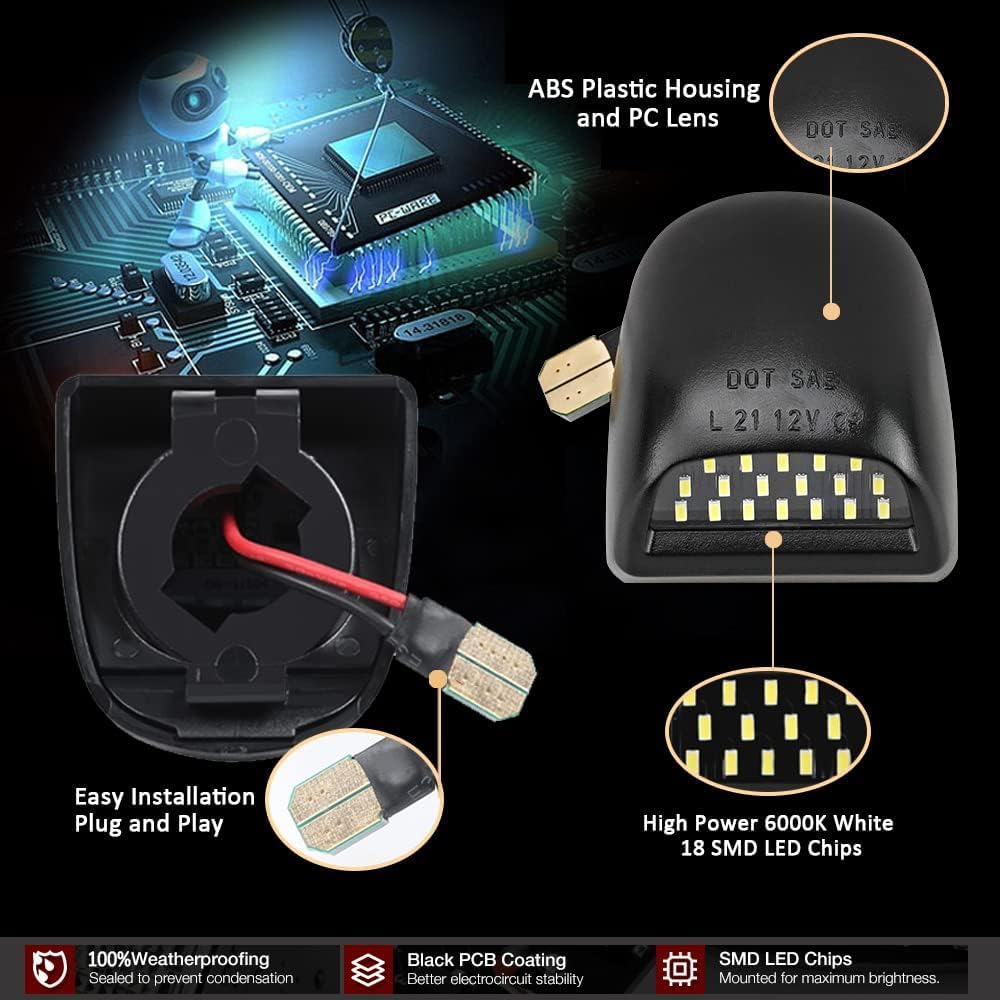 D-Lumina LED License Plate Light Tag Lamp with Socket Wiring Harness Compatible with Chevy Silverado GMC Sierra 1500 2500 3500 HD Suburban Tahoe Cadillac Escalade EXT Yukon XL, 6000K White, Pack of 2