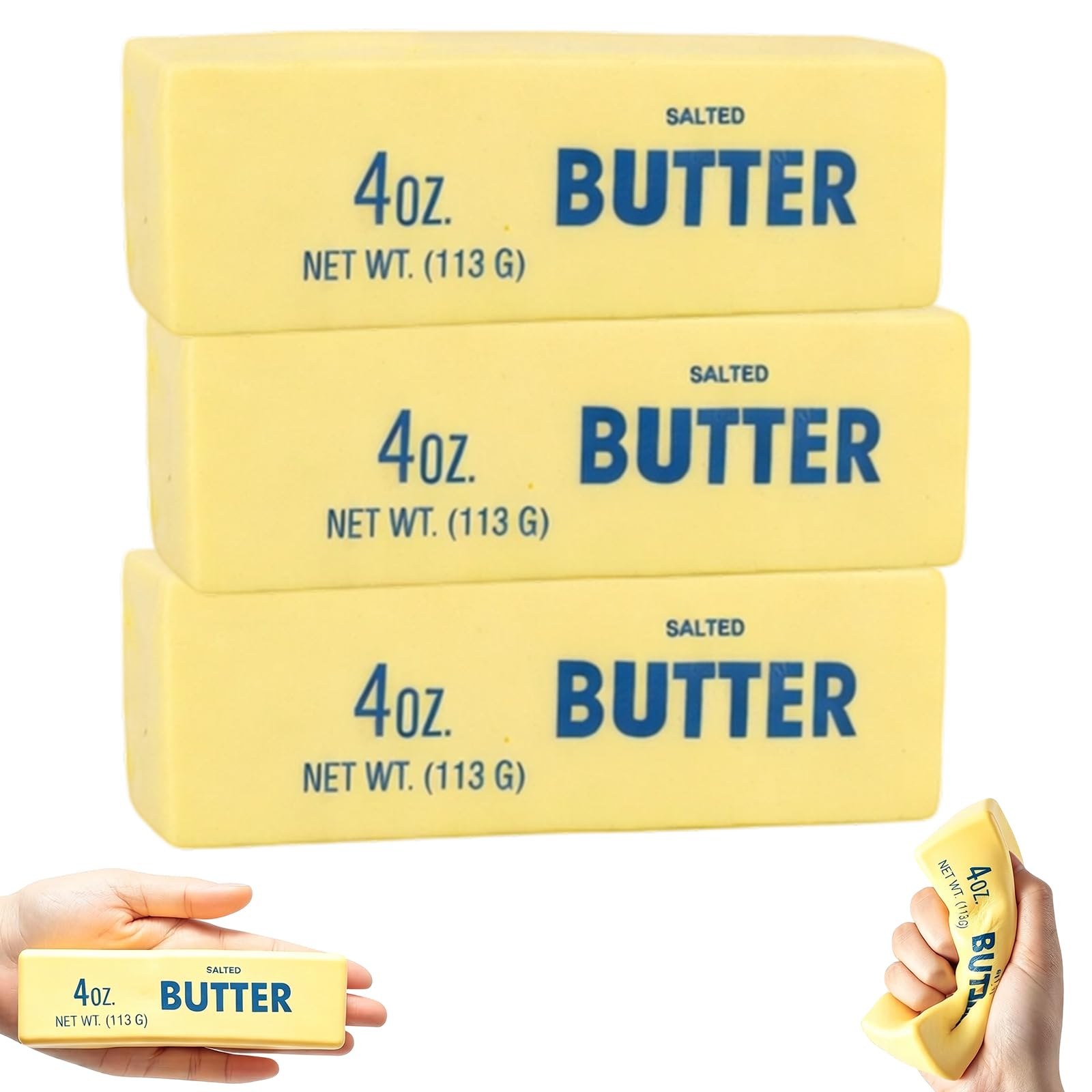 3Pcs Butter Squishy, Sensory Fidget for Stress Relief and Focus Enhancement, Soft Squeeze Sensory for Anxiety Management, Set of Three 14 cm Printed Butter Sticks