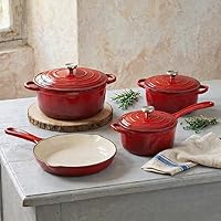 Vista 1 de QuliMetal Juego de utensilios de cocina de hierro fundido esmaltado antiadherente, 7 piezas de ollas y sartenes con tapa, sartén, cacerola, olla