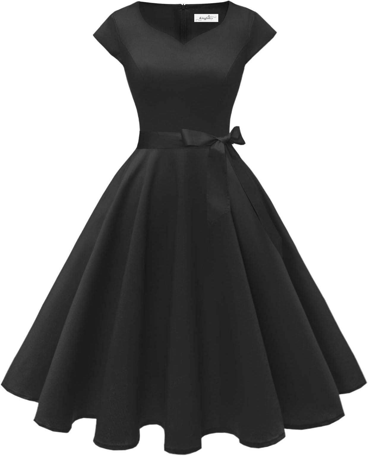 Women Vintage 1950s Dress Retro Cocktail Party Swing Dresses with Cap Sleeves