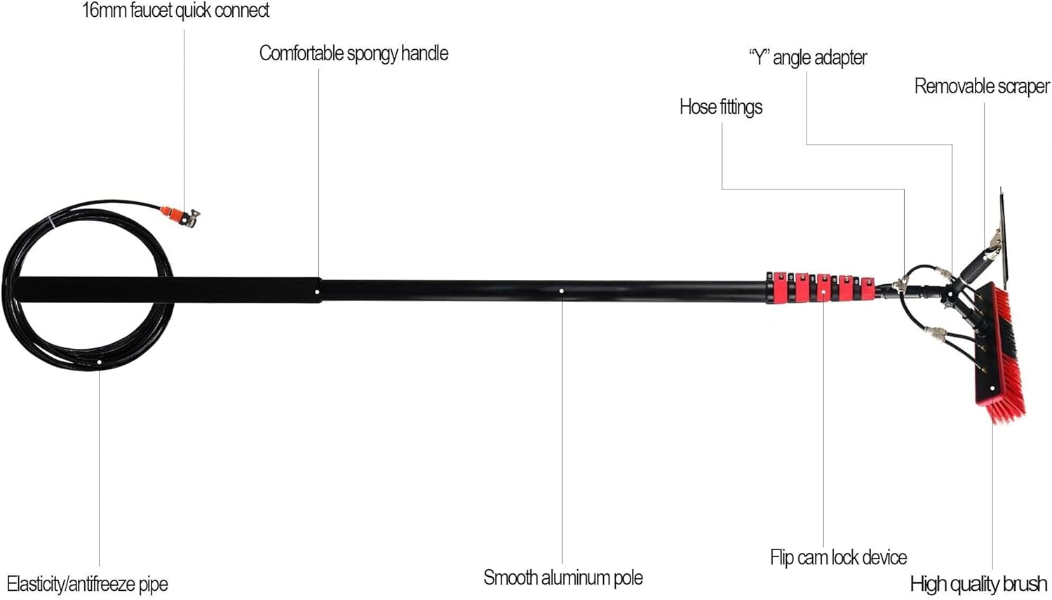 Telescopic Pole Window Cleaning Kit, 10.8m Extendable Water Fed Brush & Squeegee, Photovoltaic Panel, Truck Conservatory Roof Cleaner, Aluminum Alloy(10.8 M)