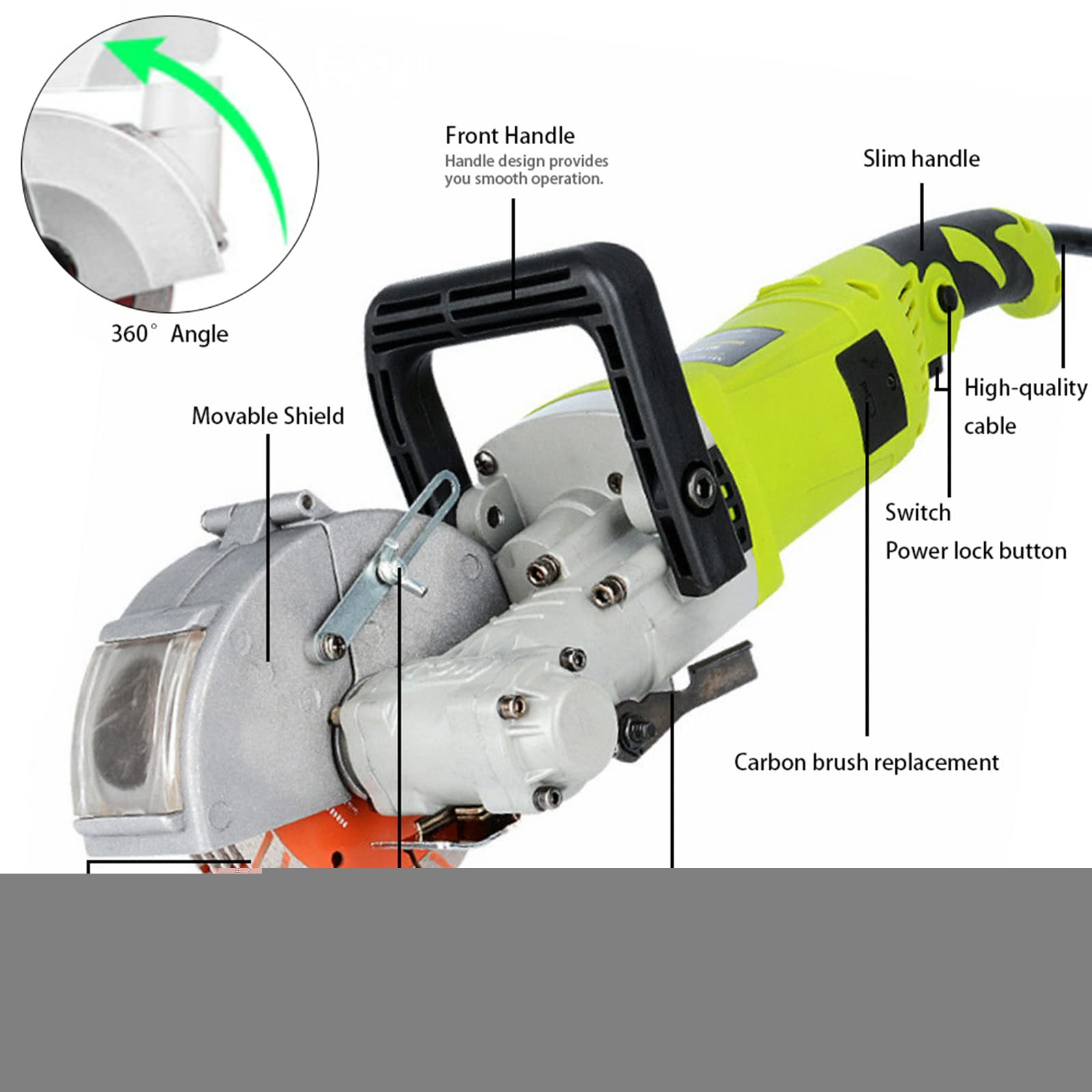 Fresa ranuradora de muros, 4000 W, 220 V, con 5 hojas de sierra, 6500 rpm, ángulo de ranura de 360°, fresadora eléctrica (incluye bomba de agua de 30 W, profundidad de fresado de 37 mm, ancho máximo