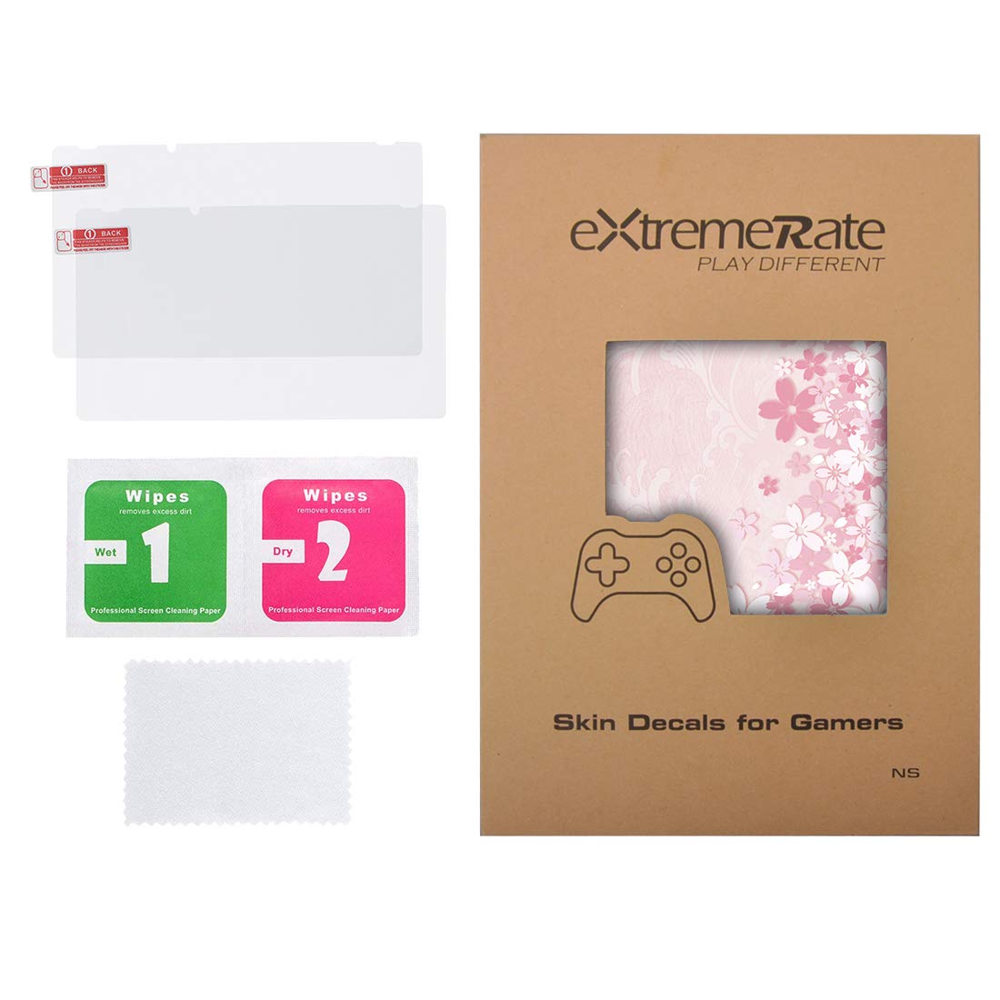 eXtremeRate Full Set Faceplates Skin Stickers + 2 pcs Screen Protectors for for Nintendo Switch (Console & joy con & Dock & Grip) - Cherry Blossoms — view 2
