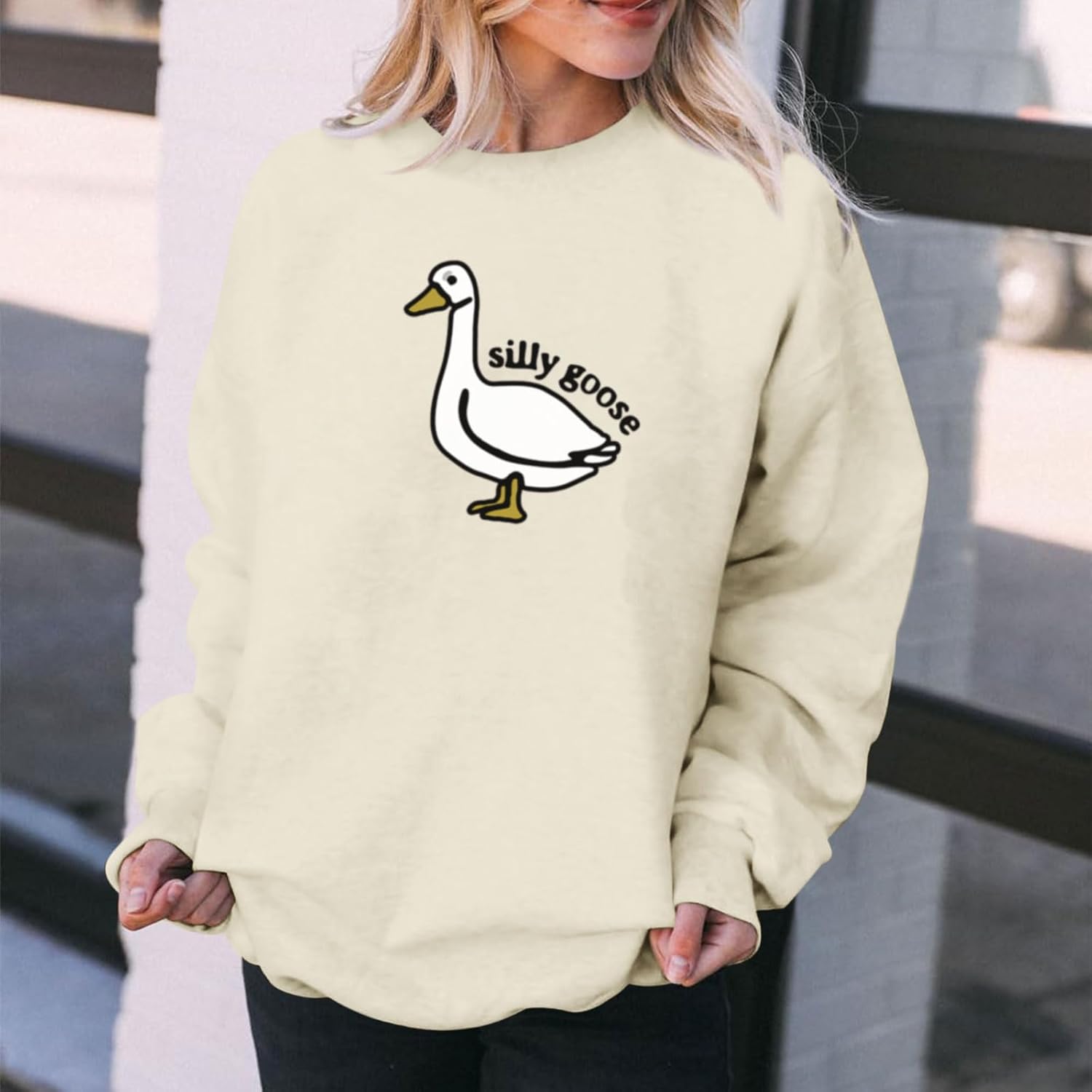 Cute Silly Goose Sweatshirt for Women Teen Girls Duck Letter Graphic Crewneck Long Sleeve Shirt Hoodie Pullover Tops - Image 5