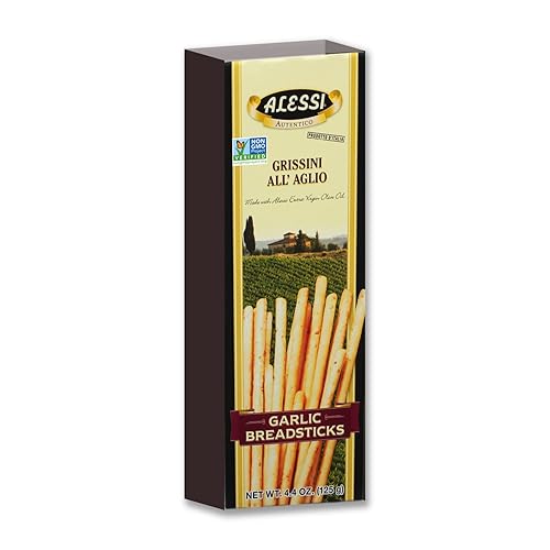 Alessi Palitos de pan importados, palitos de pan crujientes italianos de ajo Autentico, bajos en grasa, hechos con aceite de oliva virgen extra, 4.4