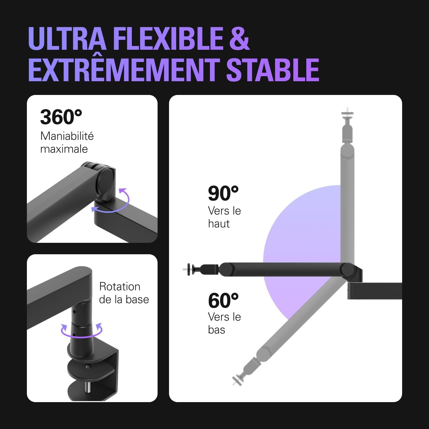 Elgato Wave Mic Arm Pro Bras de Microphone à Profil Bas Rotatif 360° Ressort à Gaz Compatible Shure SM7B HyperX Rode Blue Yeti Diffusion Podcast