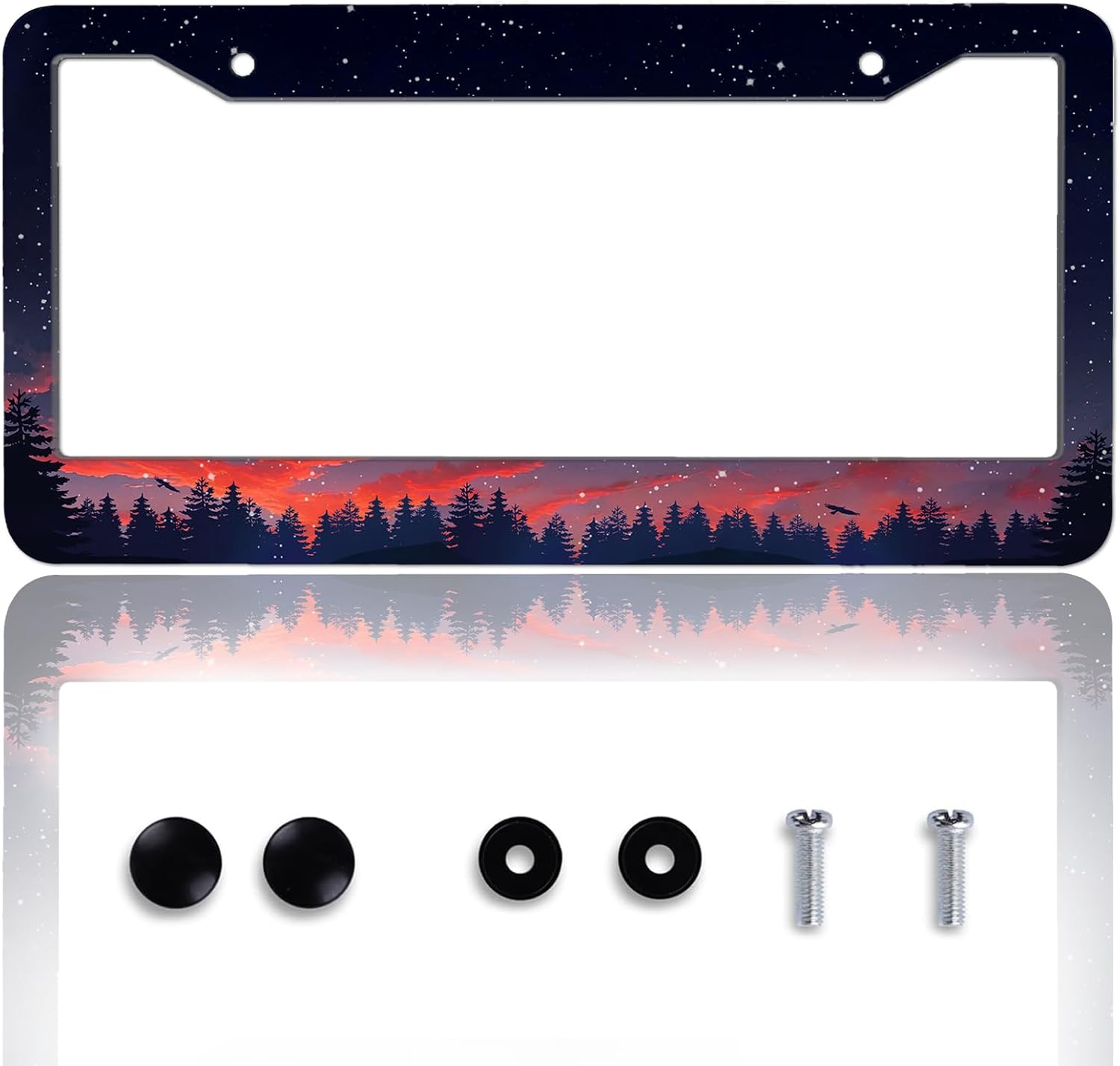 Night Starry Sky License Plate Frame Galaxy Forest License Plate Holder for Car Accessories for Car Decor Fits Standard Us Vehicles Size 12 x 6 Inches with 2 Holes and Screws