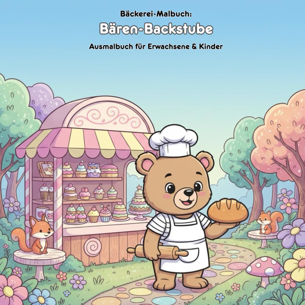 Bären-Backstube: Magische Geschichte & Malbuch: Für Kinder & Erwachsene | 36 Ausmalbilder | 21.59 x 21.59 cm | Eine herzerwärmende Geschichte vom Back-Bären Finn im Zauberwald
