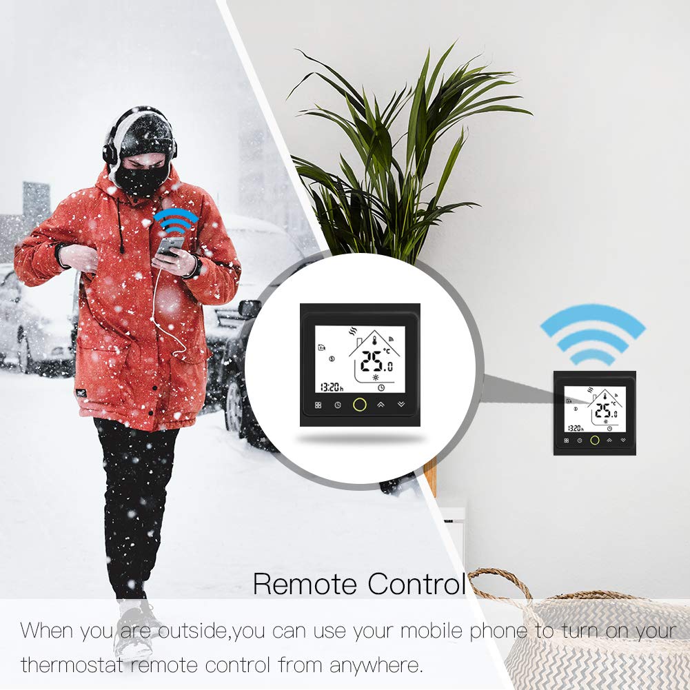 MOES Smart Home Termostat pokojowy do ogrzewania podłogowego 5 A, termostat, regulator temperatury WiFi, wymagany Wi-Fi 2,4 GHz i przewód neutralny, kompatybilny z aplikacją Smart Life/Tuya