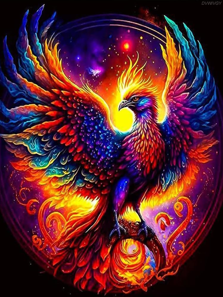 DVWIVGY Phoenix Diamond Painting Kits, Phoenix Bird DIY 5D Diamond Art Kits for Adults Kids, Animal Diamond Art Full Round Drill Craft 12 x 16 inch