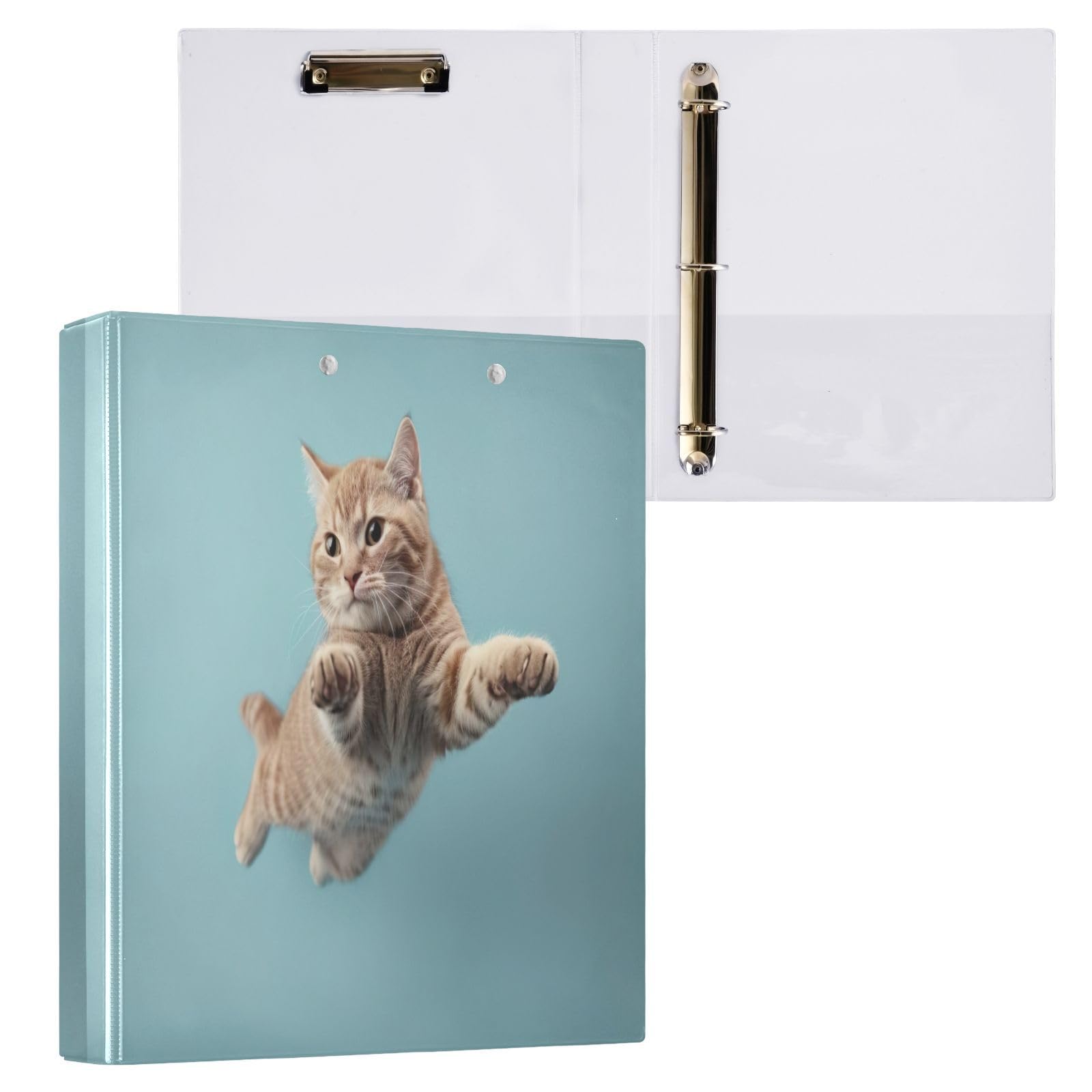 Funny Cat Cute Kitten Blue Three Ring Binder 3.8 cm D Ring Binder with Pockets Decorative Binders for School College or Office (2 Pack)