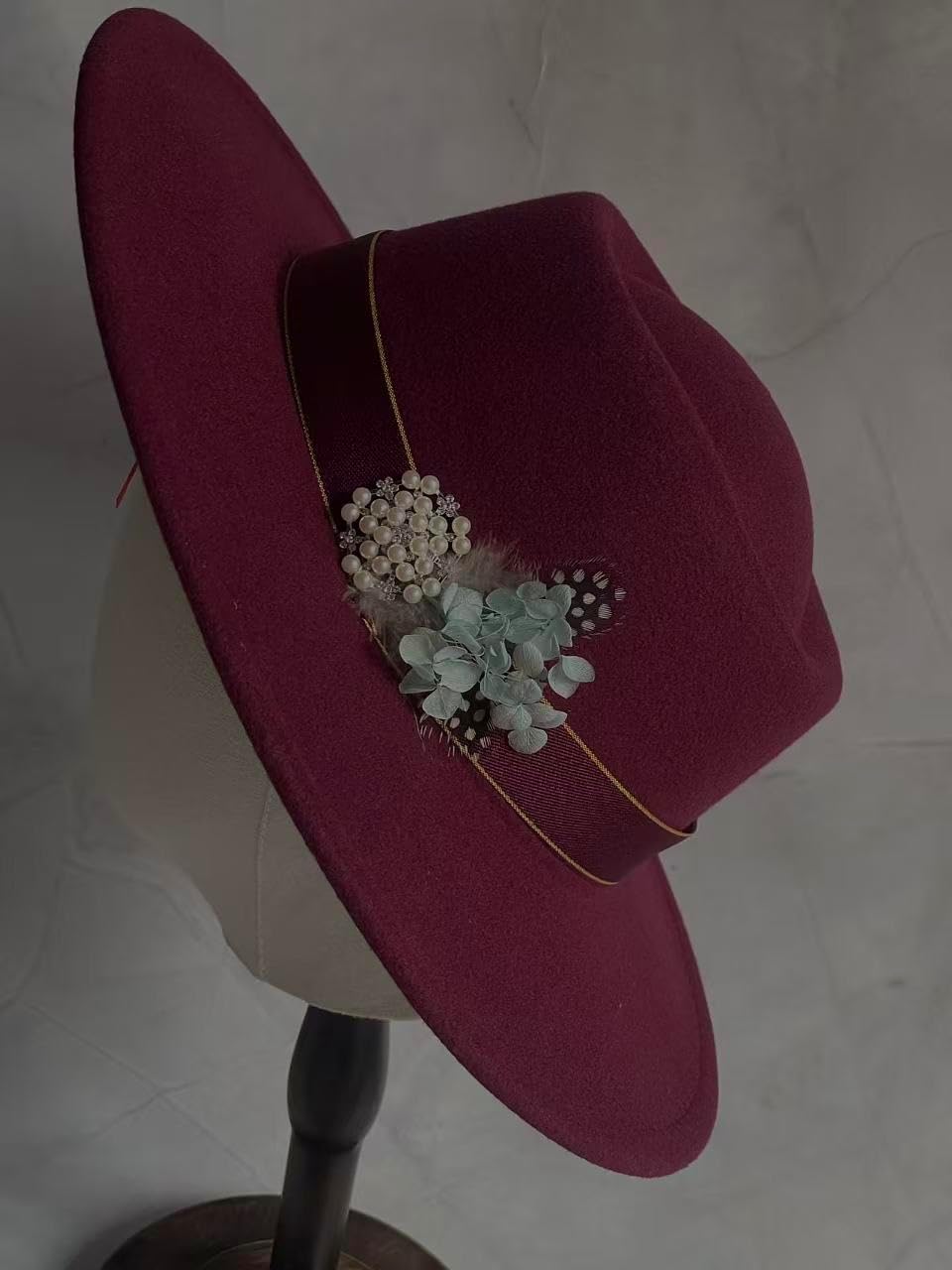 Wide Brim Women Fedora Hat- Panama Dress Hats GG Red