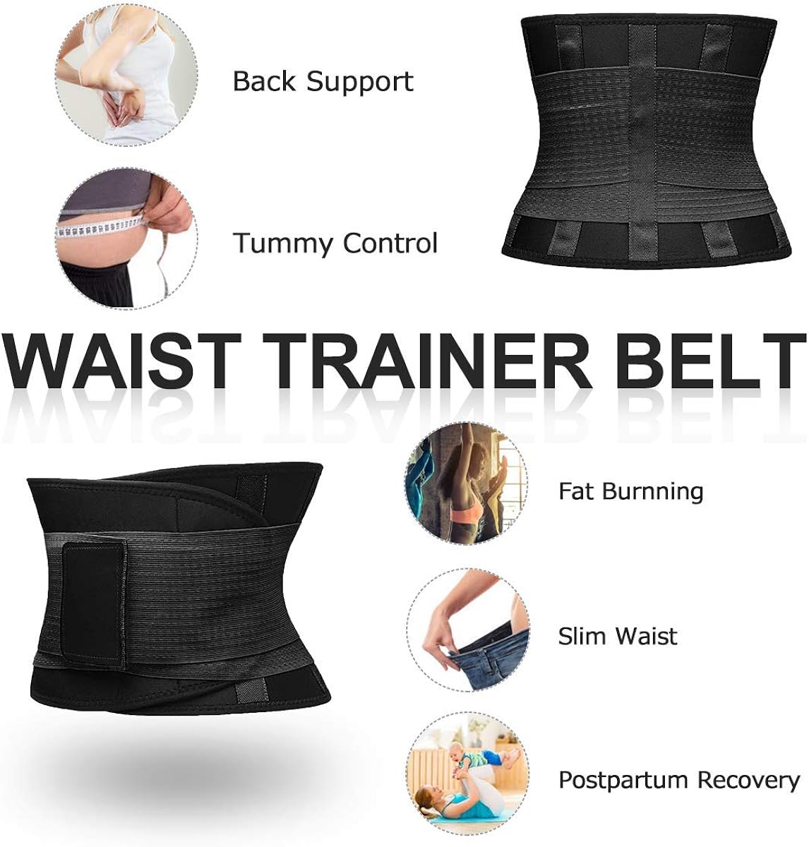 Slimerence Sweat Waist Trimmer Lumbar Support Belt Waist Trainer Belt for Weight Loss Adjustable Sauna Ab Belt Shapewear Slimming Body Shaper Belt Sport Girdle Belt Pain Relief, Large Black