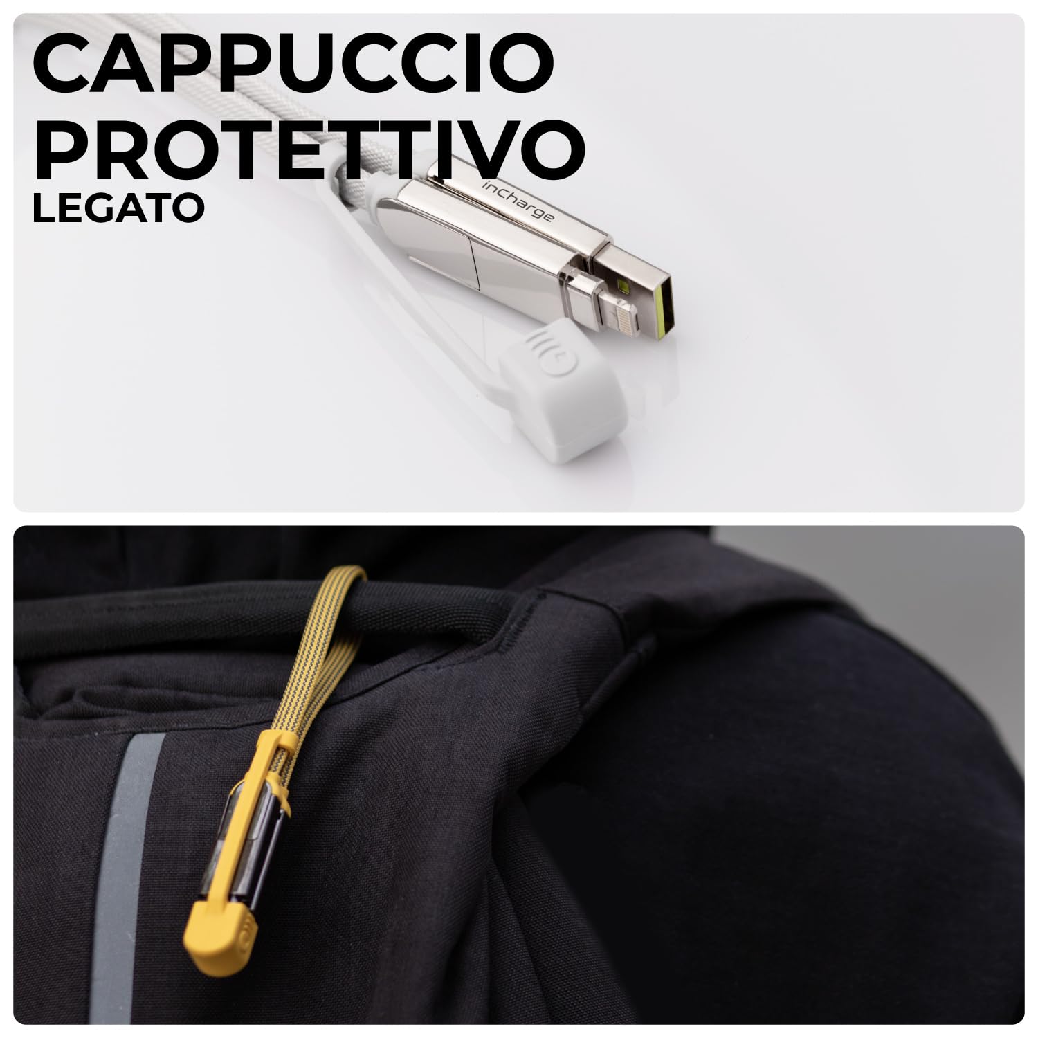 Rolling Square inCharge XL 30 cm - Cavo Usb Type-c, Cavo Universale Cellulare, Regalo Uomo, Caricatore Universale Cellulare 6 in 1, Gadget Tecnologico, Bianco, Cavo Lightning da 100W