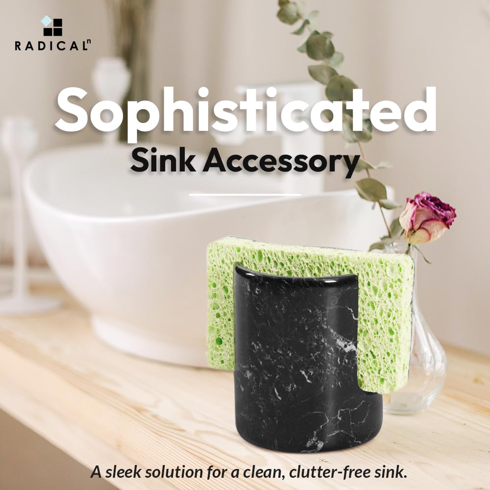 Radicaln Supporto per spugna in marmo nero da 3,5 "pollici fatto a mano portaspugna per lavello da cucina Oranizer - Accessori da cucina in marmo