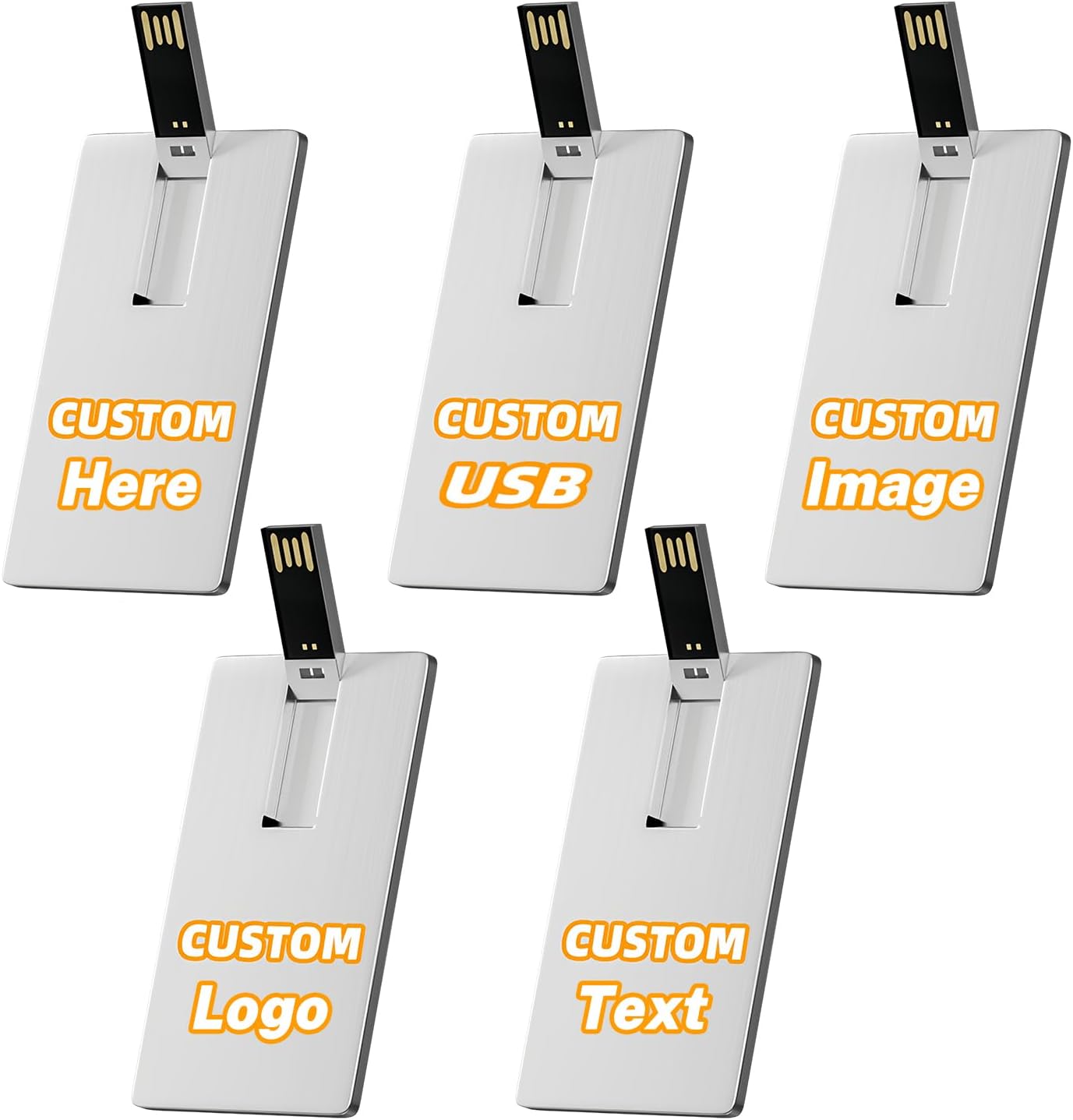 Bilious Custom Personalized USB Flash Drive 5Pack 4GB/8GB/16GB/32GB/64GB/128GB/256GB, Metal Credit Card Bank Card Shaped Thumb Drive, Waterproof Memory Stick Small Size USB Drive Gift