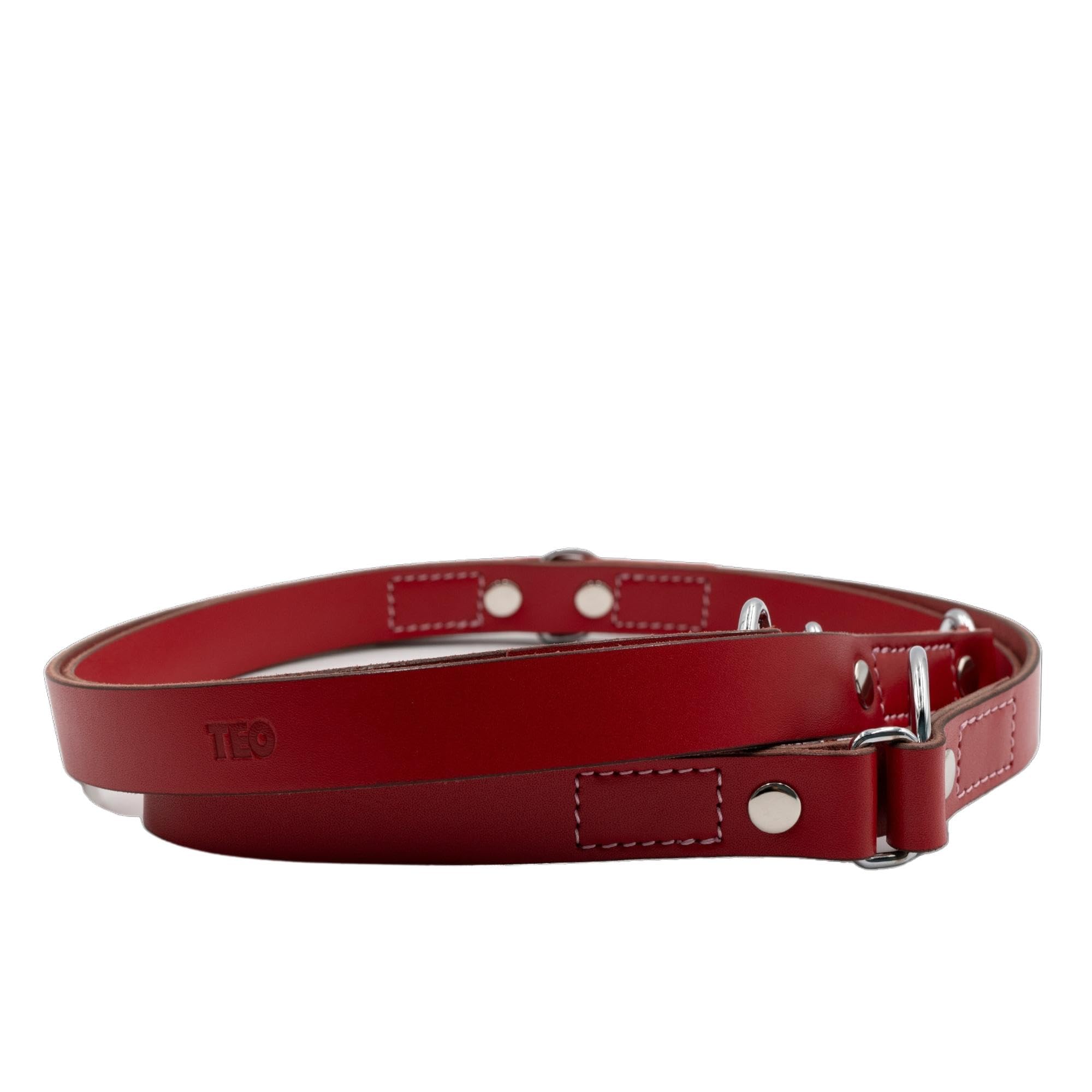 Teo Premium Pet SuppliesLeather Dog Leash Adjustable Durable Pet Leash for Dogs with Breathable Heavy Duty Rust-Proof Dog Accessories Snap Hooks and Connection Parts, Red, M