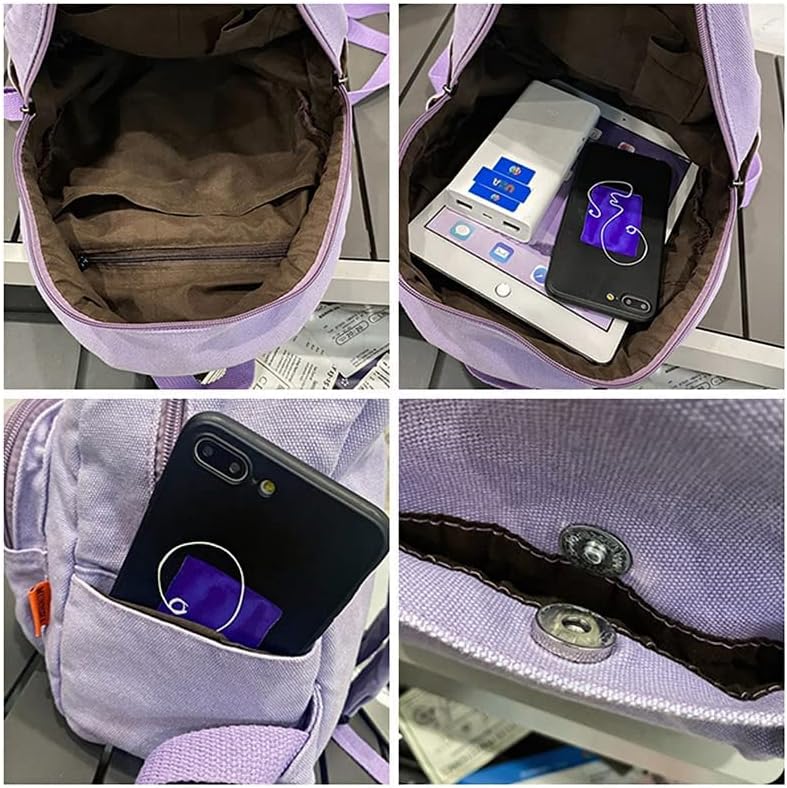 Miniatura 5 de Mini mochila para mujeres y hombres, pequeña bolsa de lona estética, mochila de trabajo, mochila linda, bolso casual, Blanco, Mochilas Daypack