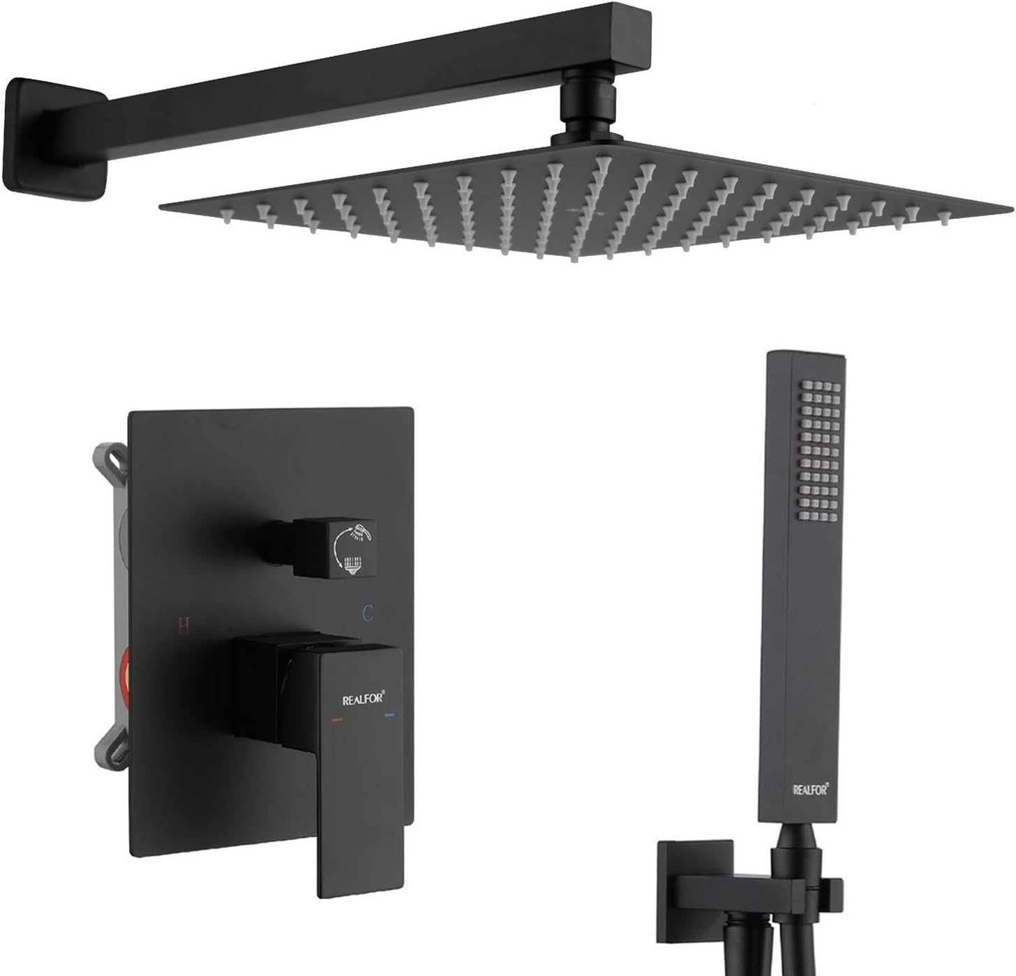 Frее Shірріng Ovеr $50 REALFOR Shower System, Luxury Matte Black All Metal Complete Bathroom Shower Faucet Set With Valve, High Pressure 10 Inch Rain Shower with Handheld Sprayer(Rough-In Valve Included)
