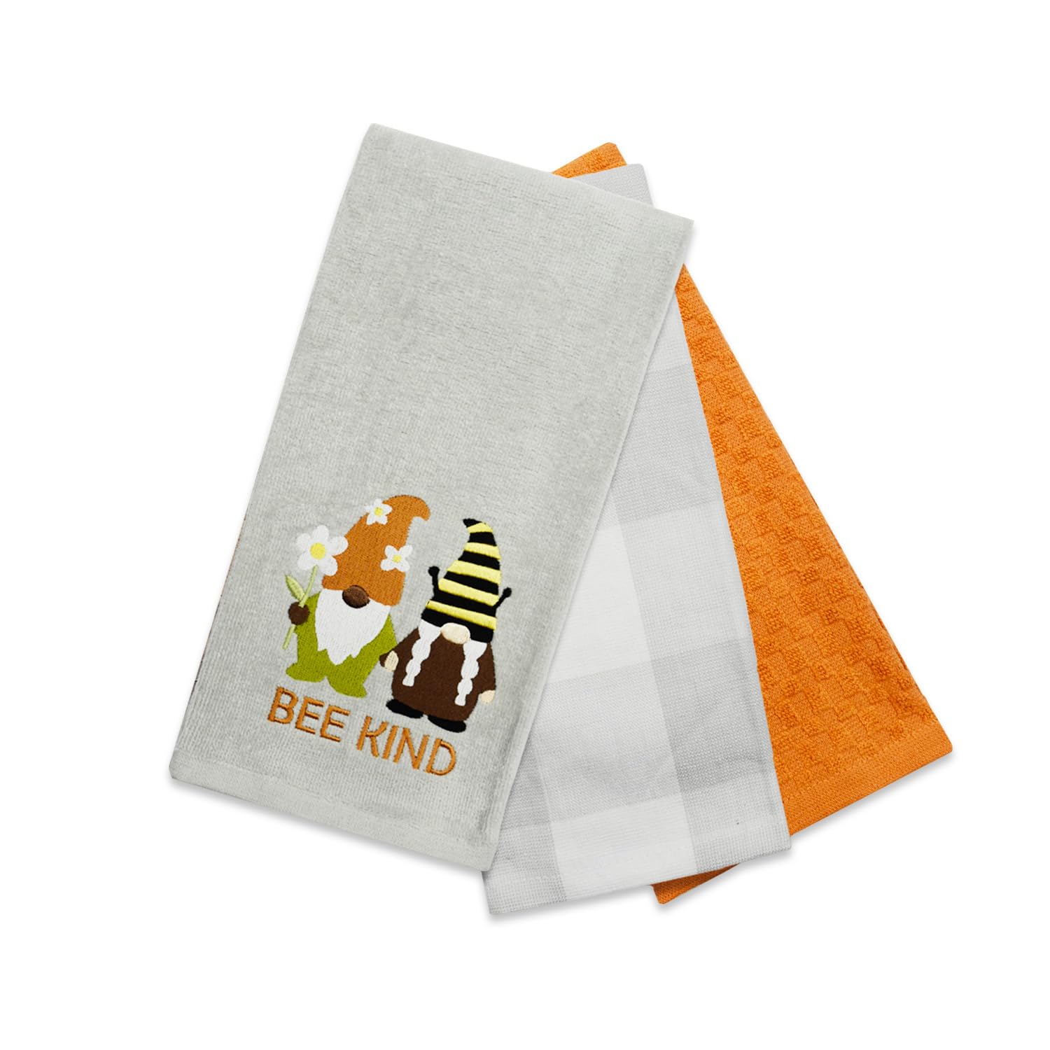 Velosso Pack of 3-100% Cotton Woven Embroidered Checked Tea Towels Set โ Kitchen Towels, Soft Absorbent Everyday Dish Cloths for Drying & Cleaning (Everyday Be Kind) โ image 1