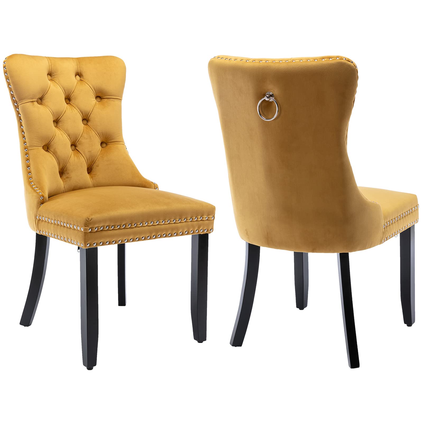 ODUSE-DAILY Gold Velvet Dining Chairs Set of 2, Kitchen & Dining Room Chairs Set of 2, Tufted Dining Chairs, Velvet Upholstered Dining Chairs, Solid