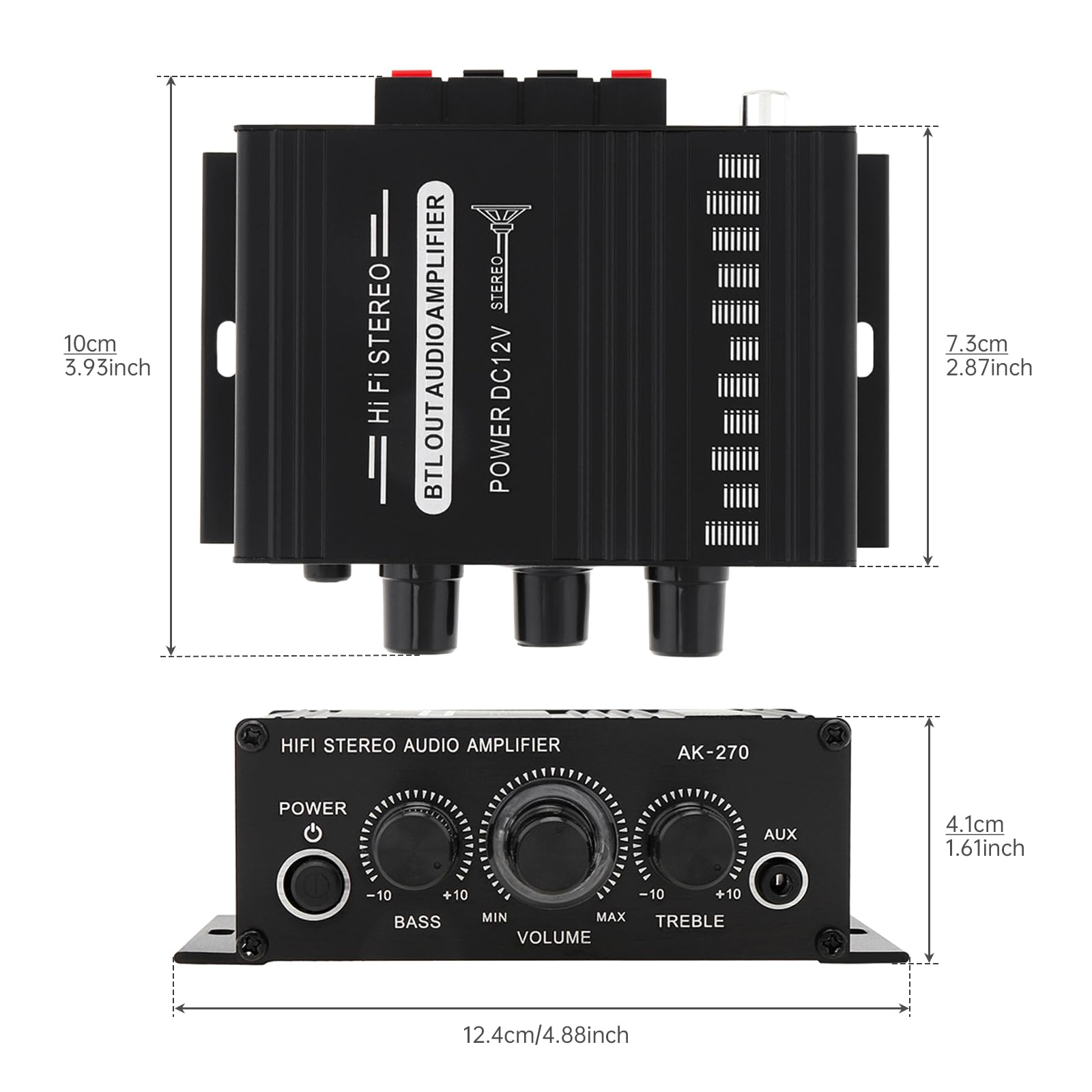 Amplificateur Audio, Ampli Hifi, Mini Amplificateur de Puissance 12V 2 Canaux, Classe D Stéréo avec Entrée AUX/USB/SD, pour Maison ou Voiture, Adaptateur Secteur Inclus