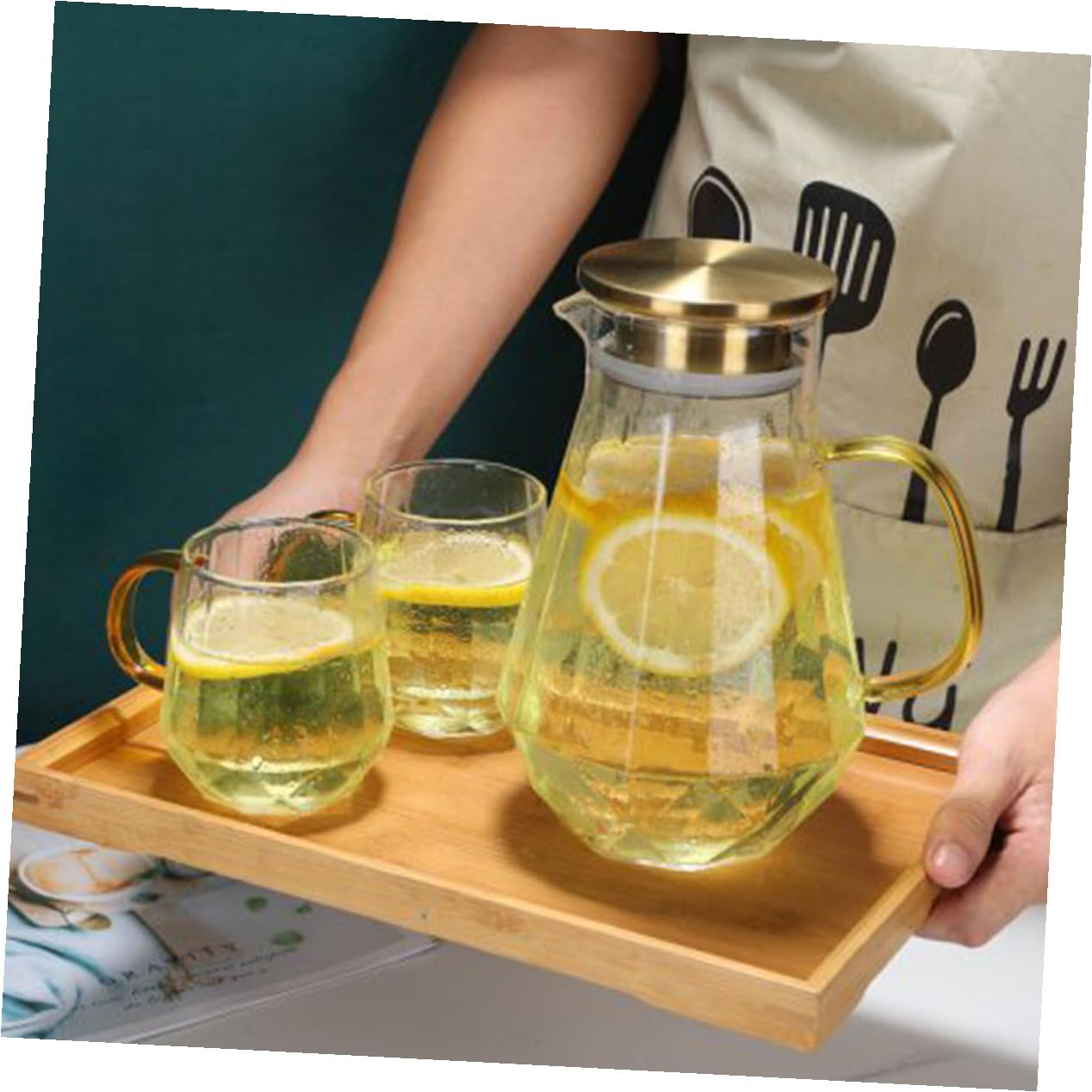 OUNONA Brocca in Vetro per Bevande Fredde Decorativa Cucina Ampia Capacità per Acqua Tè Freddo e Succhi di Frutta Robusto e Durevole
