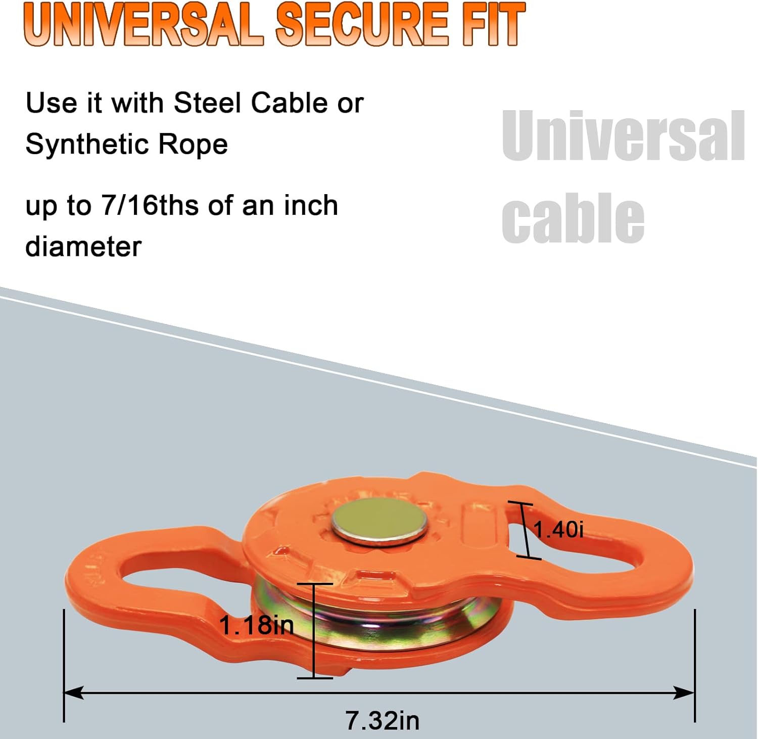 Snatch Block, 24,000 lbs (12T) Minimum Breaking Strength, 12,000 lbs Working Load Limit, for Cable up to 7/16’ & Winches up to 12,000 lbs, for Tractor, Truck, ATV & UTV