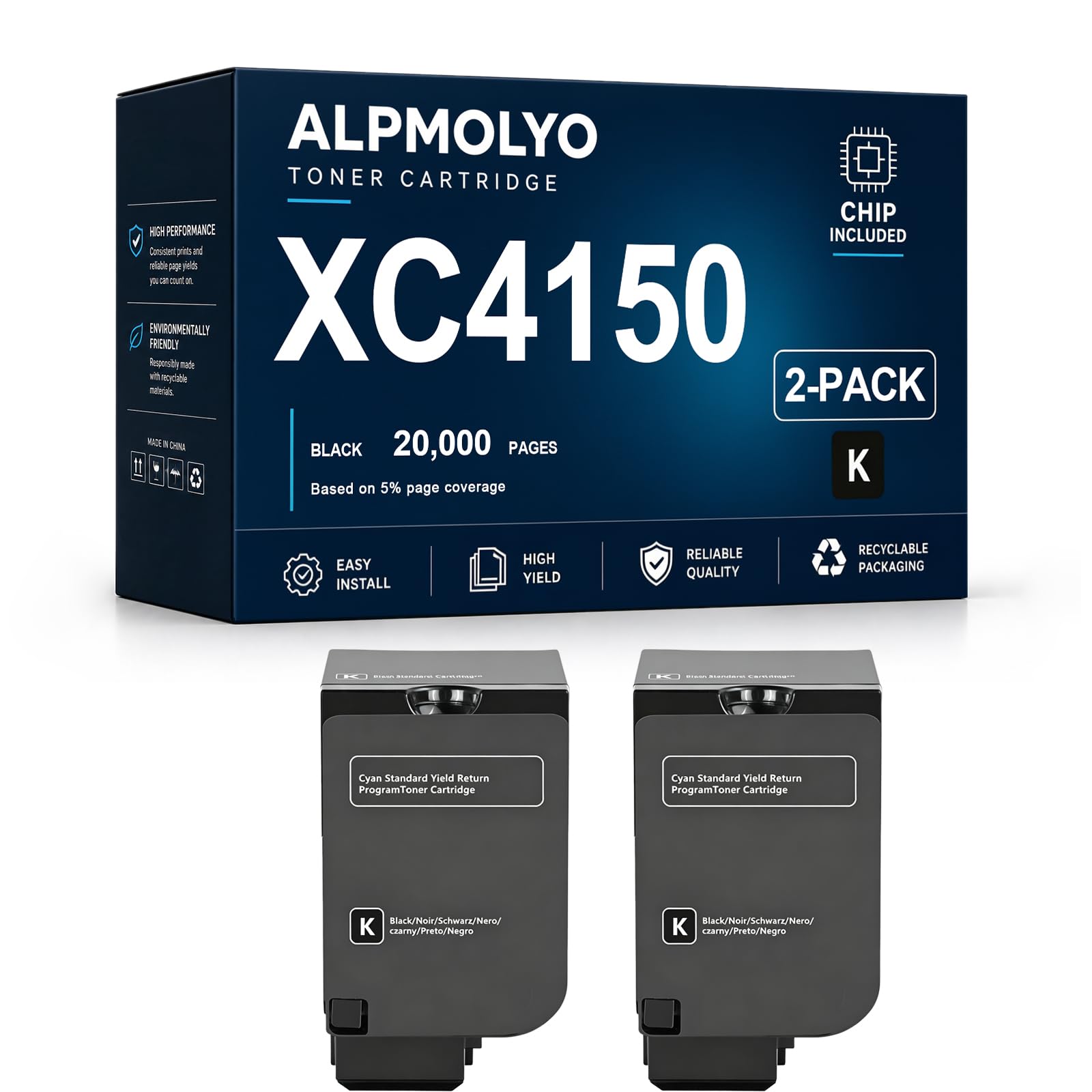 Sostituzione della cartuccia di toner ad alta resa XC4150 per 24B6720 24B6717 24B6718 24B6719, compatibile con Lexmark XC4140 XC4150 XC4143 XC4153, con chip
