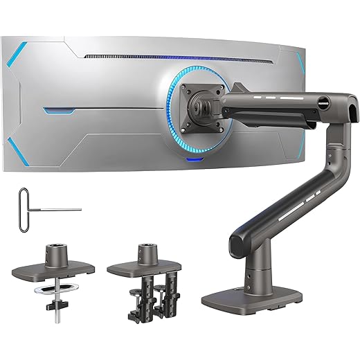 HUANUO TitanLift Heavy Duty Monitor Arm for Screens up to 49", Holds 44 lbs, Aluminum Ultrawide Screen Monitor Mount, Fully Adjustable Single Gaming Desk Mount with Dual C-Clamp, Max VESA 100x100mm