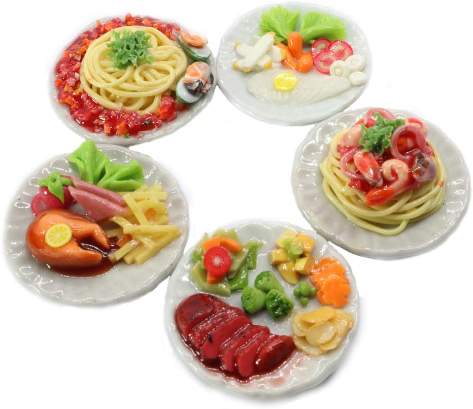 Mixed 5 Assorted Spaghetti and Steak Dollhouse Miniature Food,Tiny Food